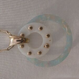 Jessica Simpson Studded Faux Tortoise Double Ring Pendant Gold Tone Necklace